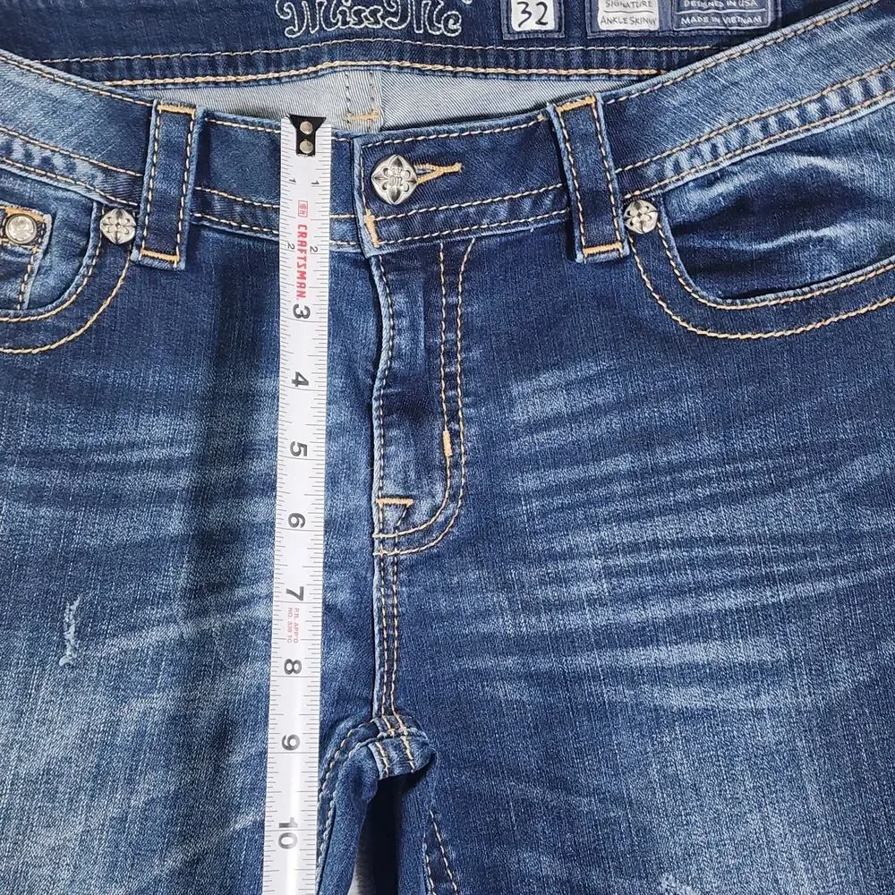 Miss Me Jeans Ankle Skinny Southwest Embroidered Stretch Medium Wash Womens 32 - Picture 11 of 14